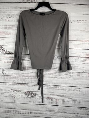 Mustard Seed Top Women's Size S Gray Long Sleeve Ruffle Tie Back Blouse Shirt